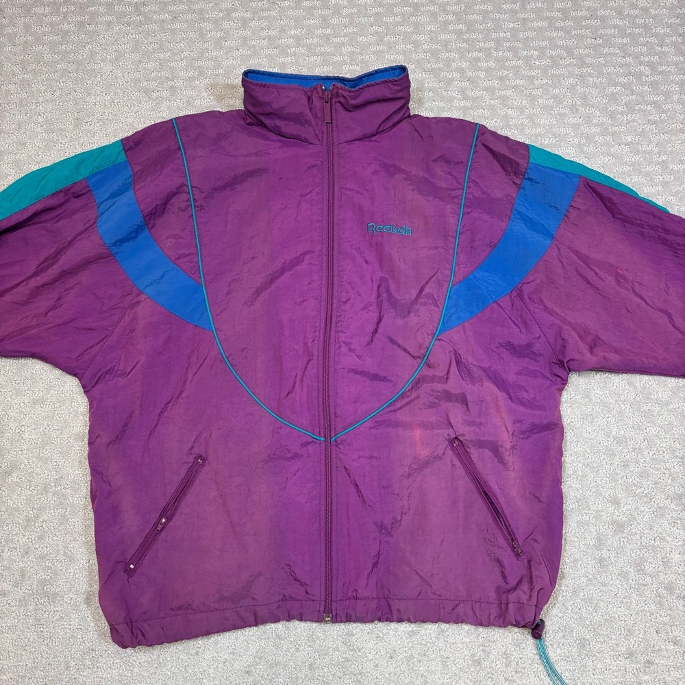 Vintage Reebok Women’s Large ‎ Windbreaker Nylon Jacket Retro 90s 80s Purple Zip